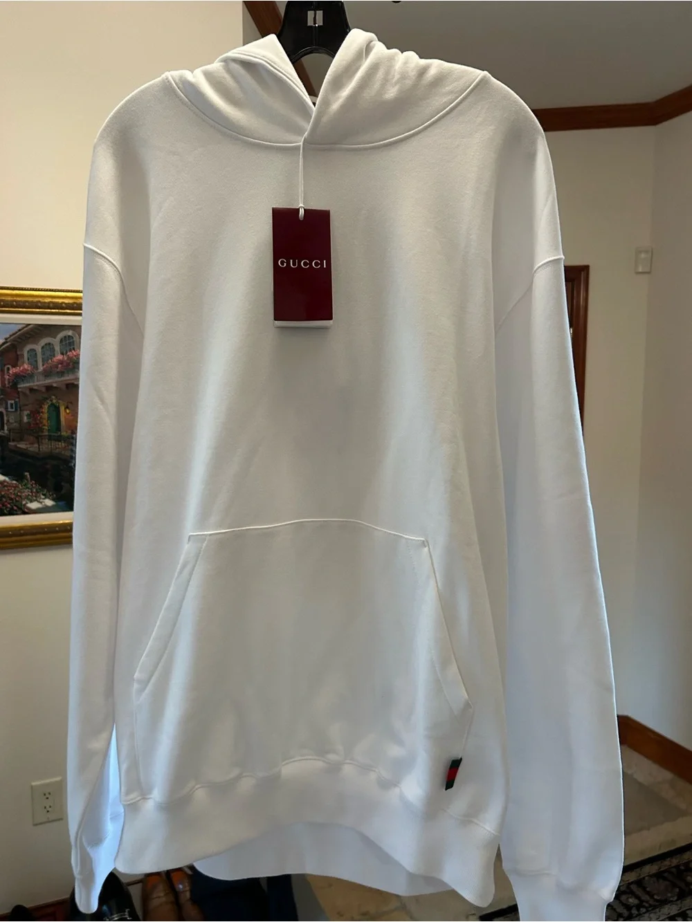 Men's Gucci 100% cotton web striped red/green hoodie size XL made in Italy